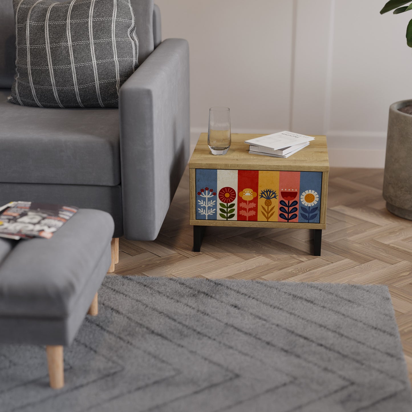 SCANDIC FLOWERET Nattduksbord i ekeffekt