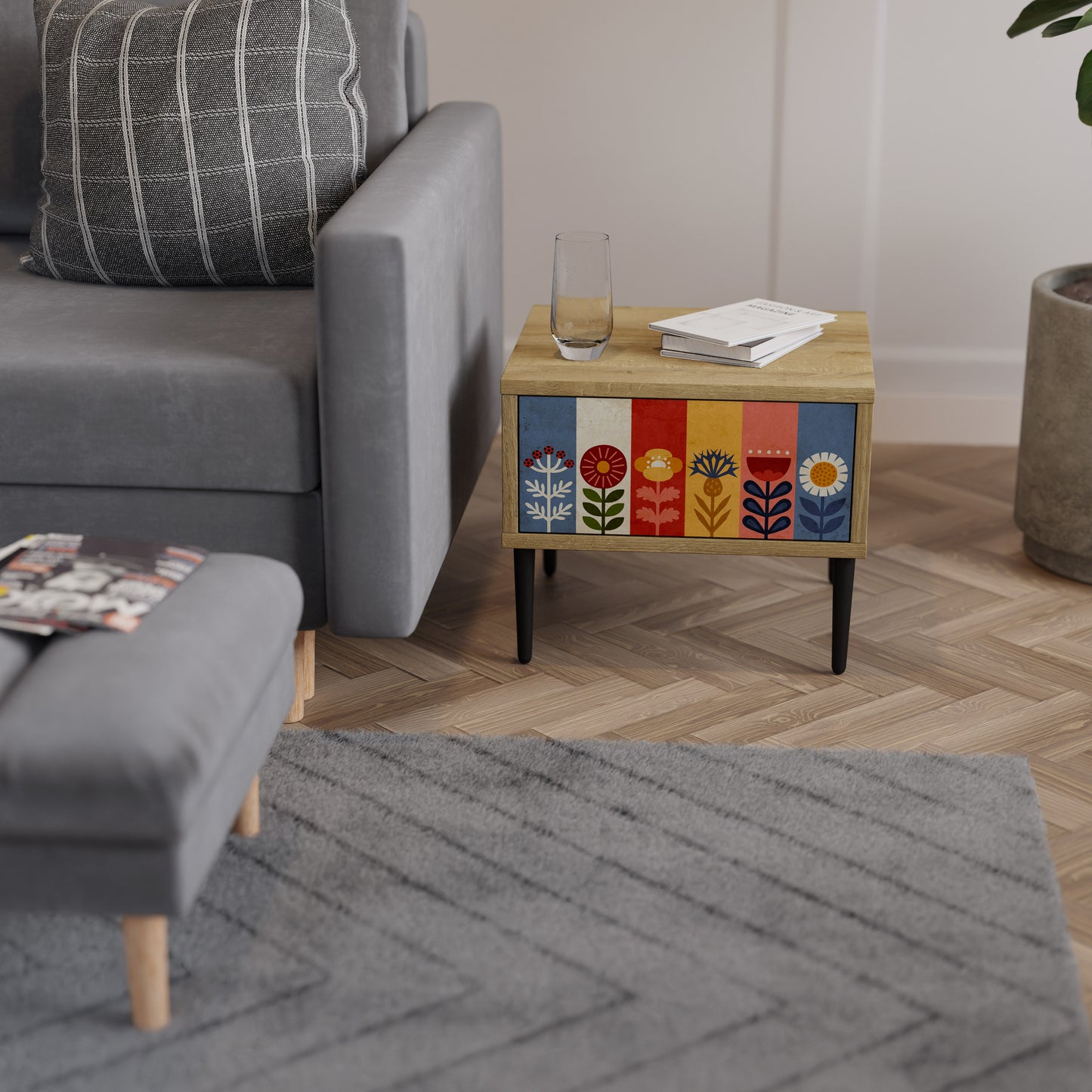 SCANDIC FLOWERET Nattduksbord i ekeffekt
