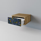 FLOWERS ON NAVY BLUE Nightstand in Oak Effect