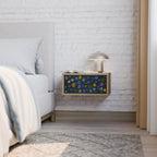 FLOWERS ON NAVY BLUE Nightstand in Oak Effect