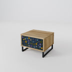 FLOWERS ON NAVY BLUE Nightstand in Oak Effect