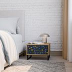 FLOWERS ON NAVY BLUE Nightstand in Oak Effect