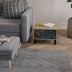 FLOWERS ON NAVY BLUE Nightstand in Oak Effect