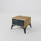 FLOWERS ON NAVY BLUE Nightstand in Oak Effect