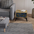 FLOWERS ON NAVY BLUE Nightstand in Oak Effect