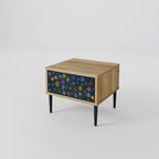 FLOWERS ON NAVY BLUE Nightstand in Oak Effect