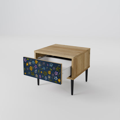 BLOMMOR PÅ MARINBLÅT Nattduksbord i Oak Effect