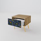 FLOWERS ON NAVY BLUE Nightstand in Oak Effect