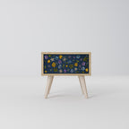 FLOWERS ON NAVY BLUE Nightstand in Oak Effect