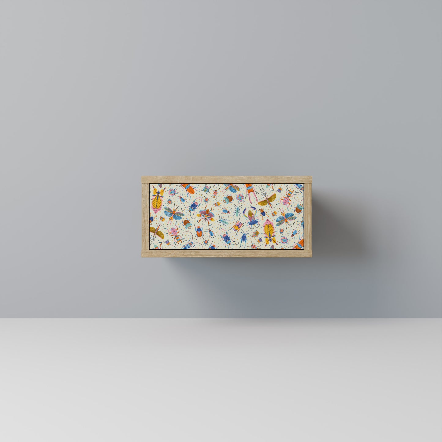 COLORFUL INSECTS Nightstand in Oak Effect