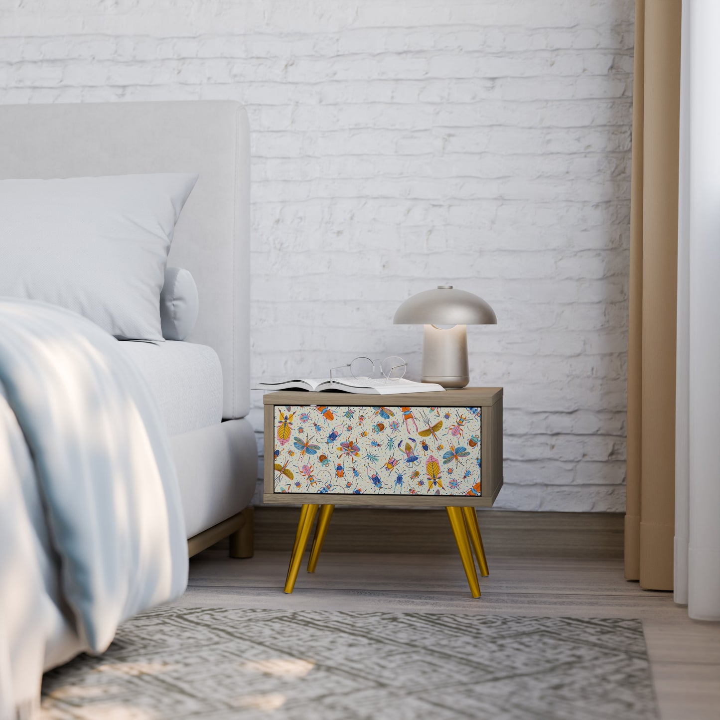 COLORFUL INSECTS Nightstand in Oak Effect