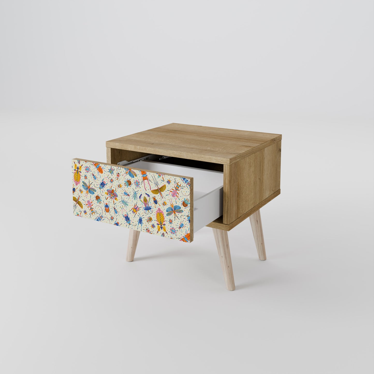 COLORFUL INSECTS Nightstand in Oak Effect