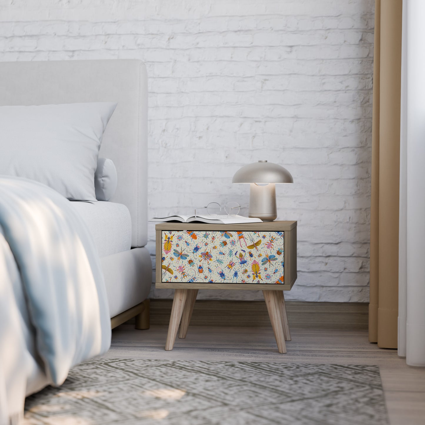 COLORFUL INSECTS Nightstand in Oak Effect