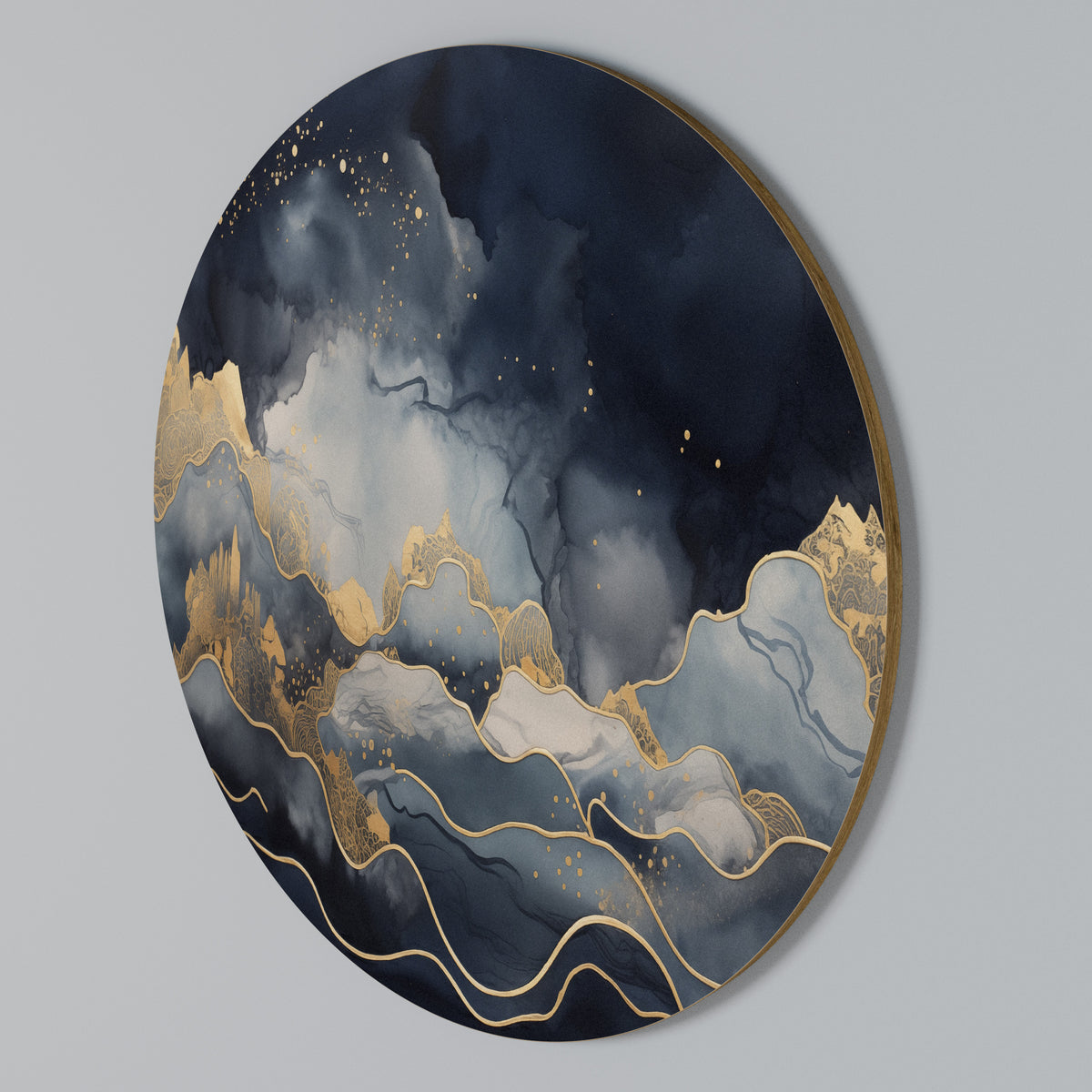 GOLDEN PEAK OF BLUE Round Wall Art