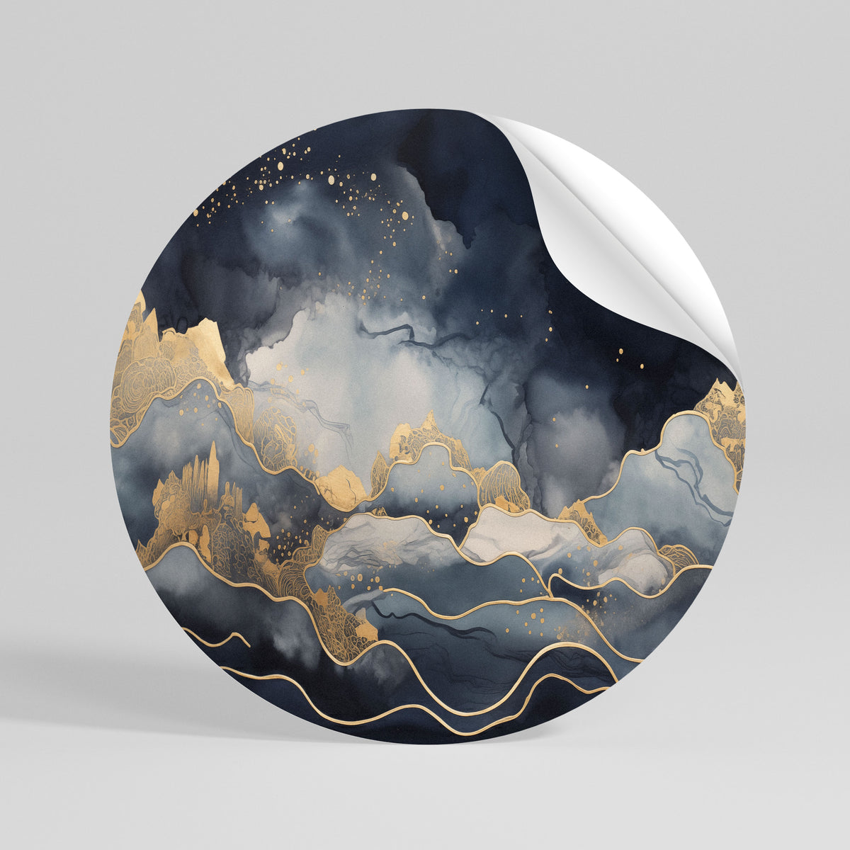 GOLDEN PEAK OF BLUE Peel and Stick Round Sticker