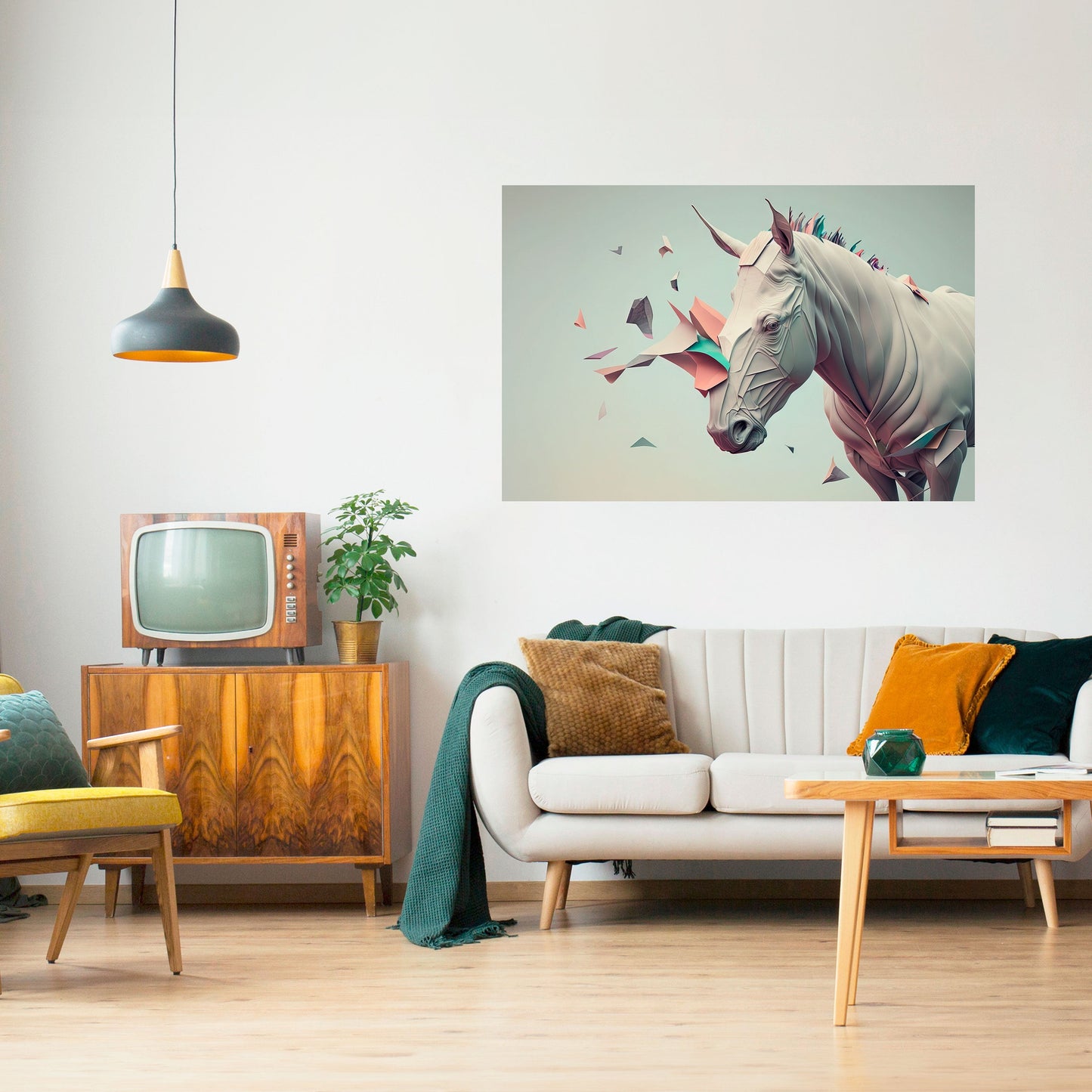 FUTURISTISK HÄST Horisontell affisch med självhäftande motiv