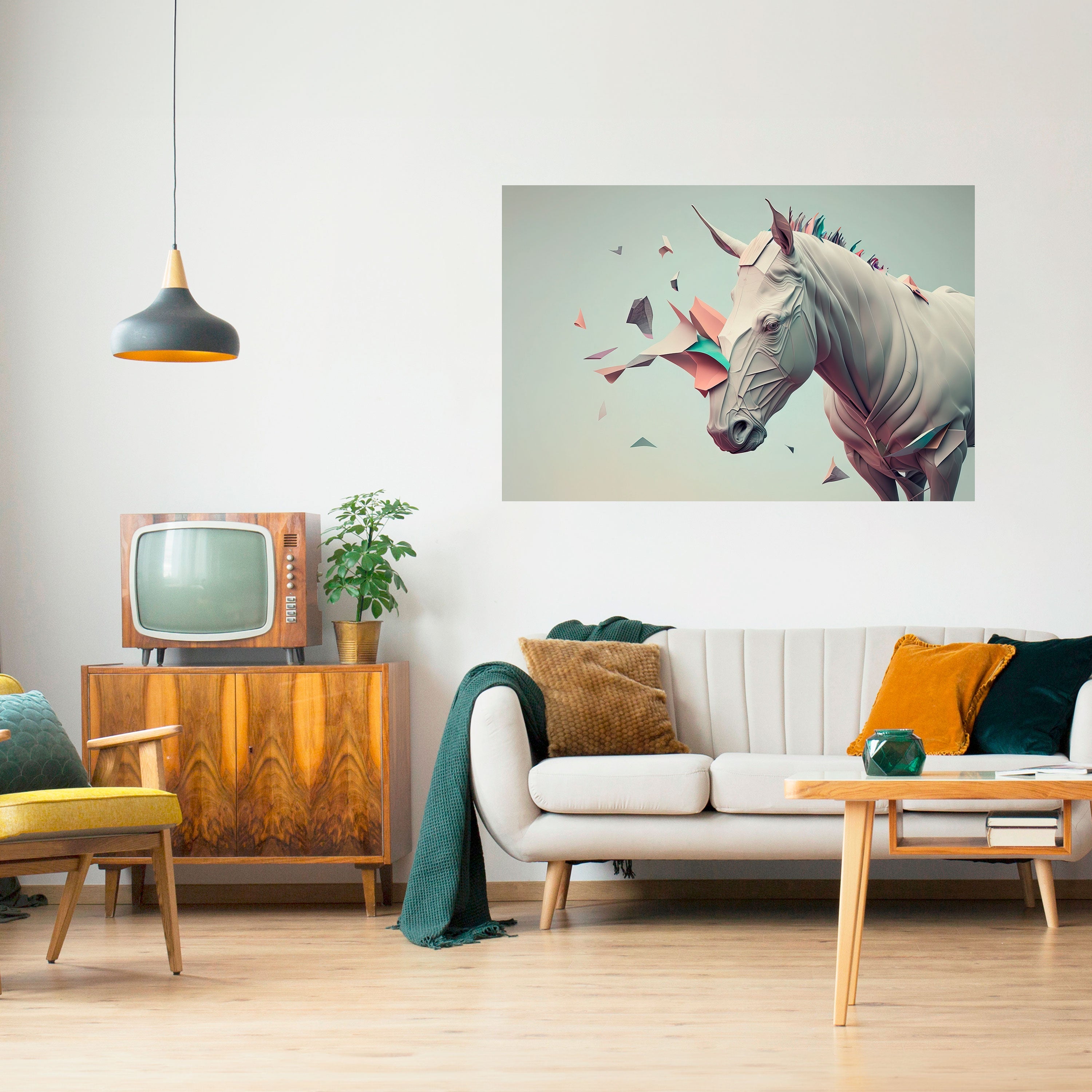 FUTURISTISK HÄST Horisontell affisch med självhäftande motiv