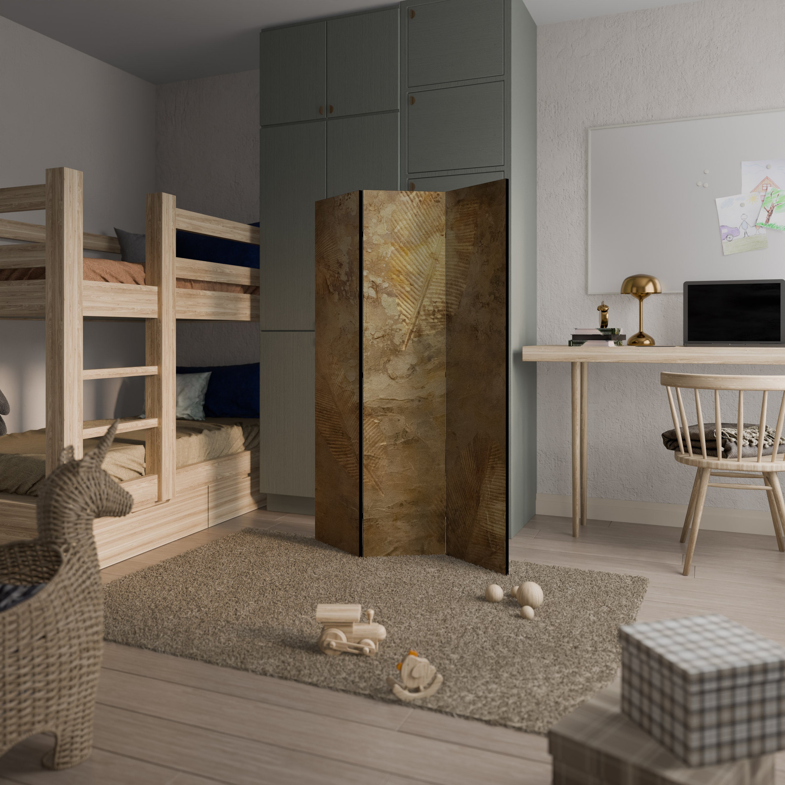 Dekorativ rumsavdelare med 3 paneler i GILDED LEAF CASCADE