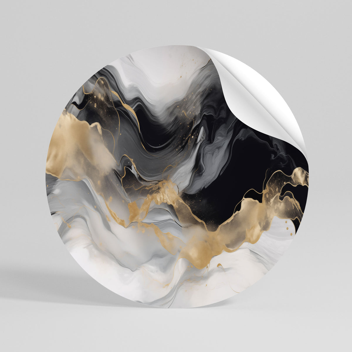 BLACK AND WHITE CONFLUENCE Peel and Stick Round Sticker