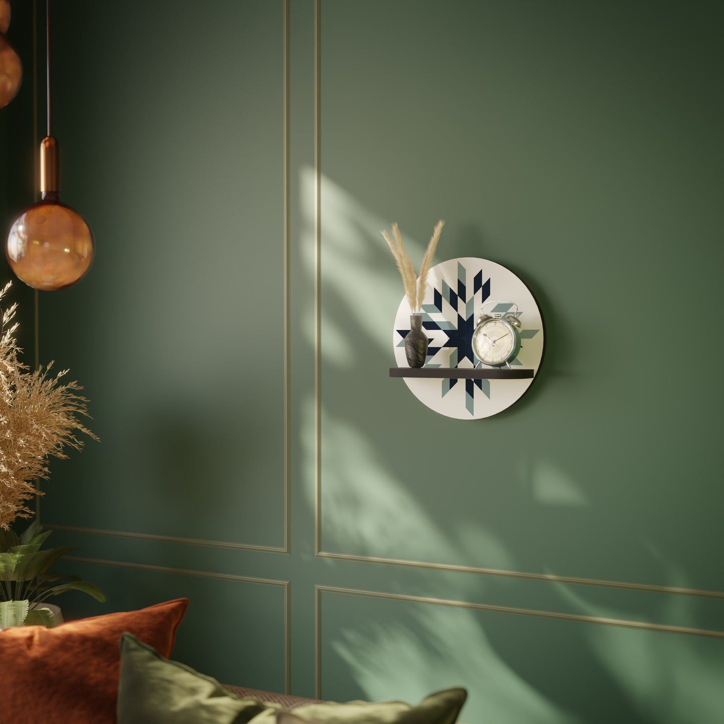 DAWN MOSAIC Round Art Shelf In Black Finish
