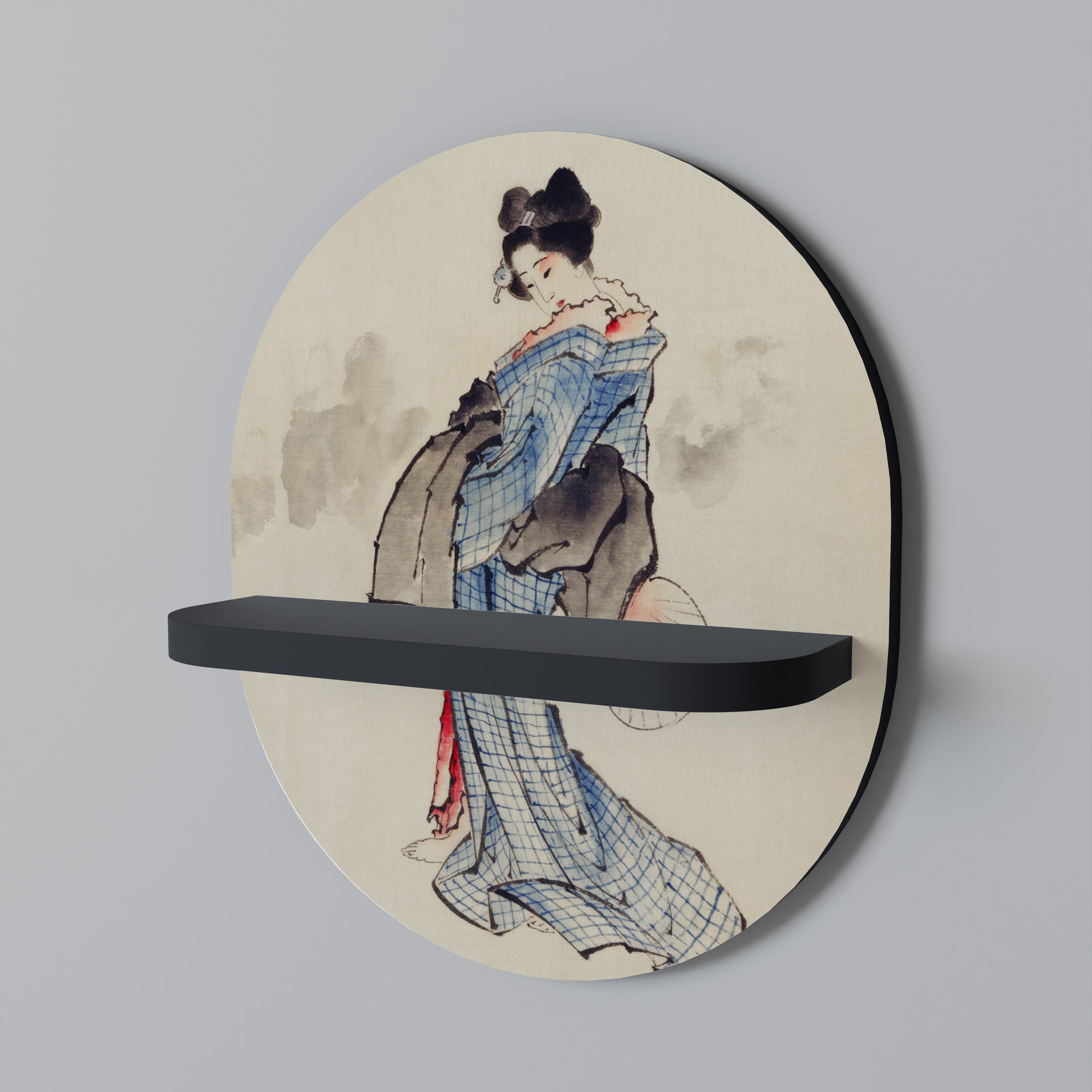 GEISHA FANTASY Oval konsthylla i svart finish