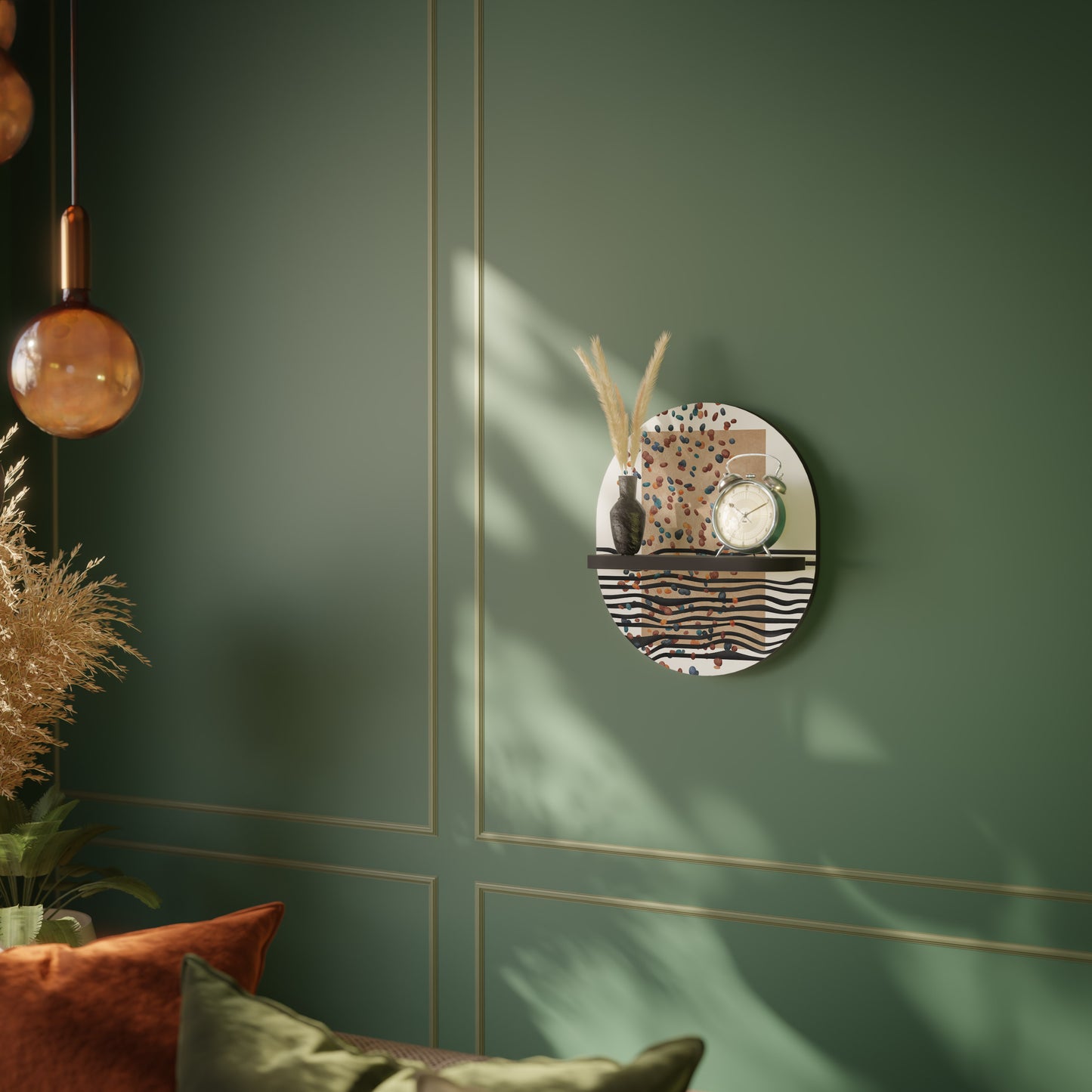 IMAGINARY RAIN Oval Art Shelf In Black Finish