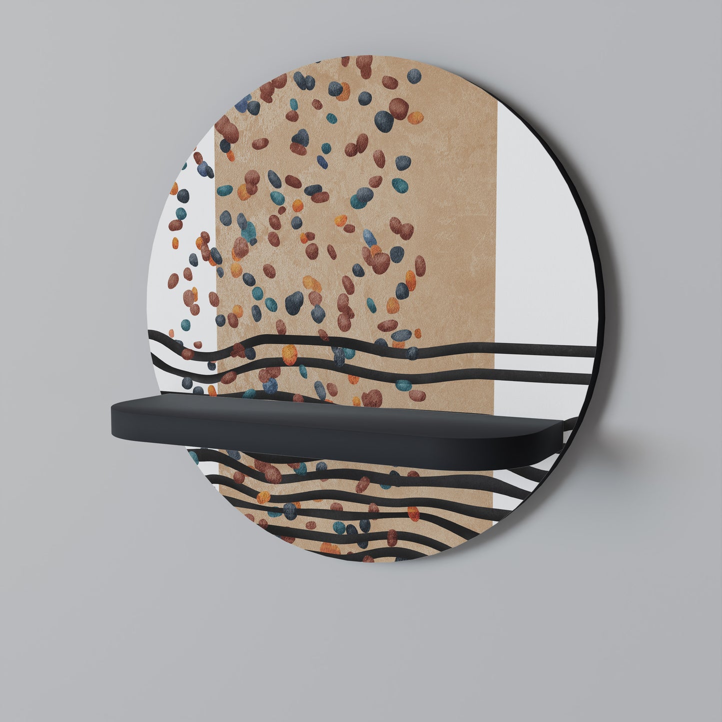 IMAGINARY RAIN Round Art Shelf In Black Finish