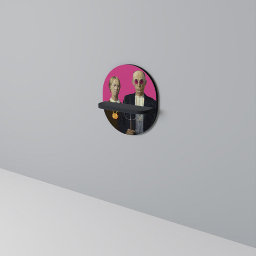 AMERICAN GOTHIC BLING Oval Art Shelf In Black Finish