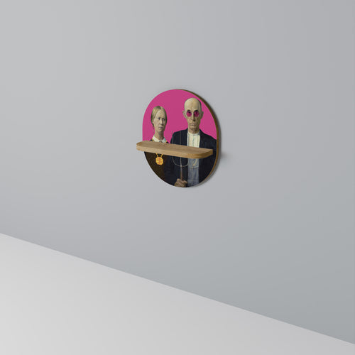 AMERICAN GOTHIC BLING Oval Art Shelf In Oak Effect