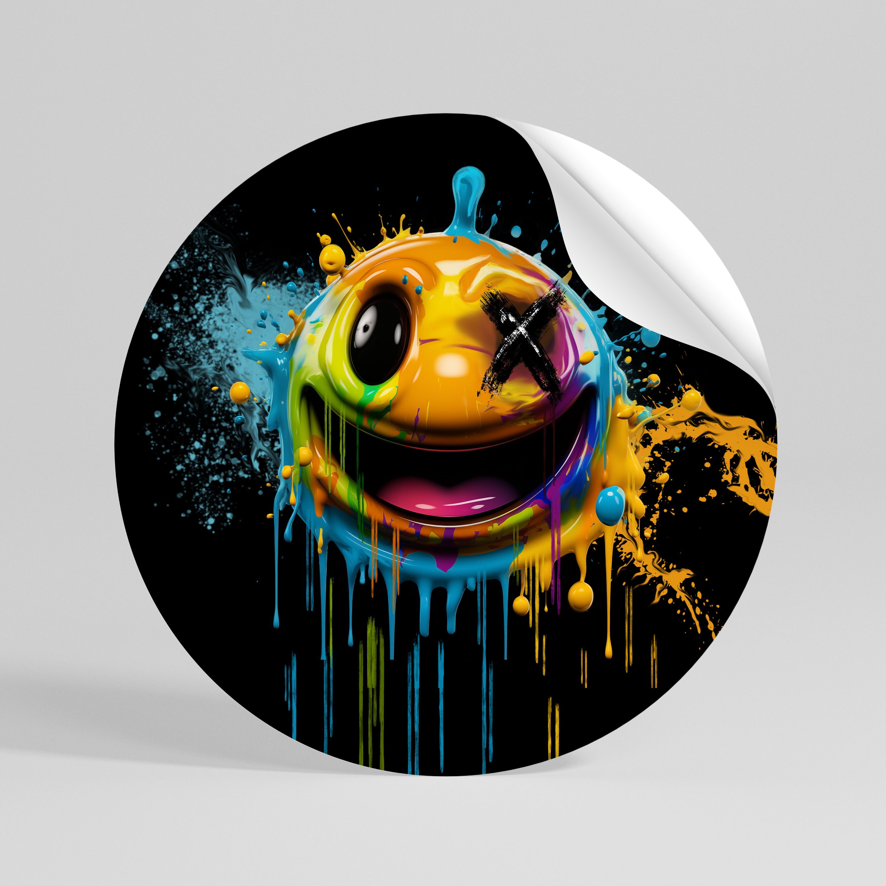 TRIPPY HAPPINESS Peel and Stick Round Sticker