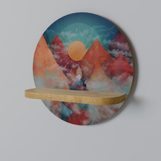 THE DEER MOUNTAIN Round Art Shelf In Oak Effect