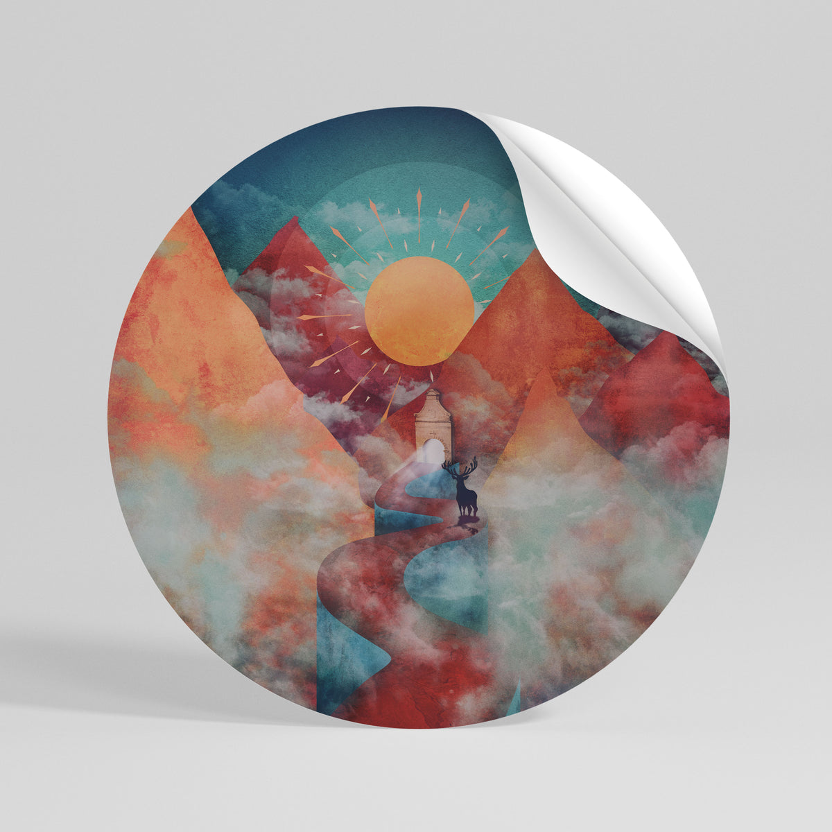 THE DEER MOUNTAIN Peel and Stick Round Sticker