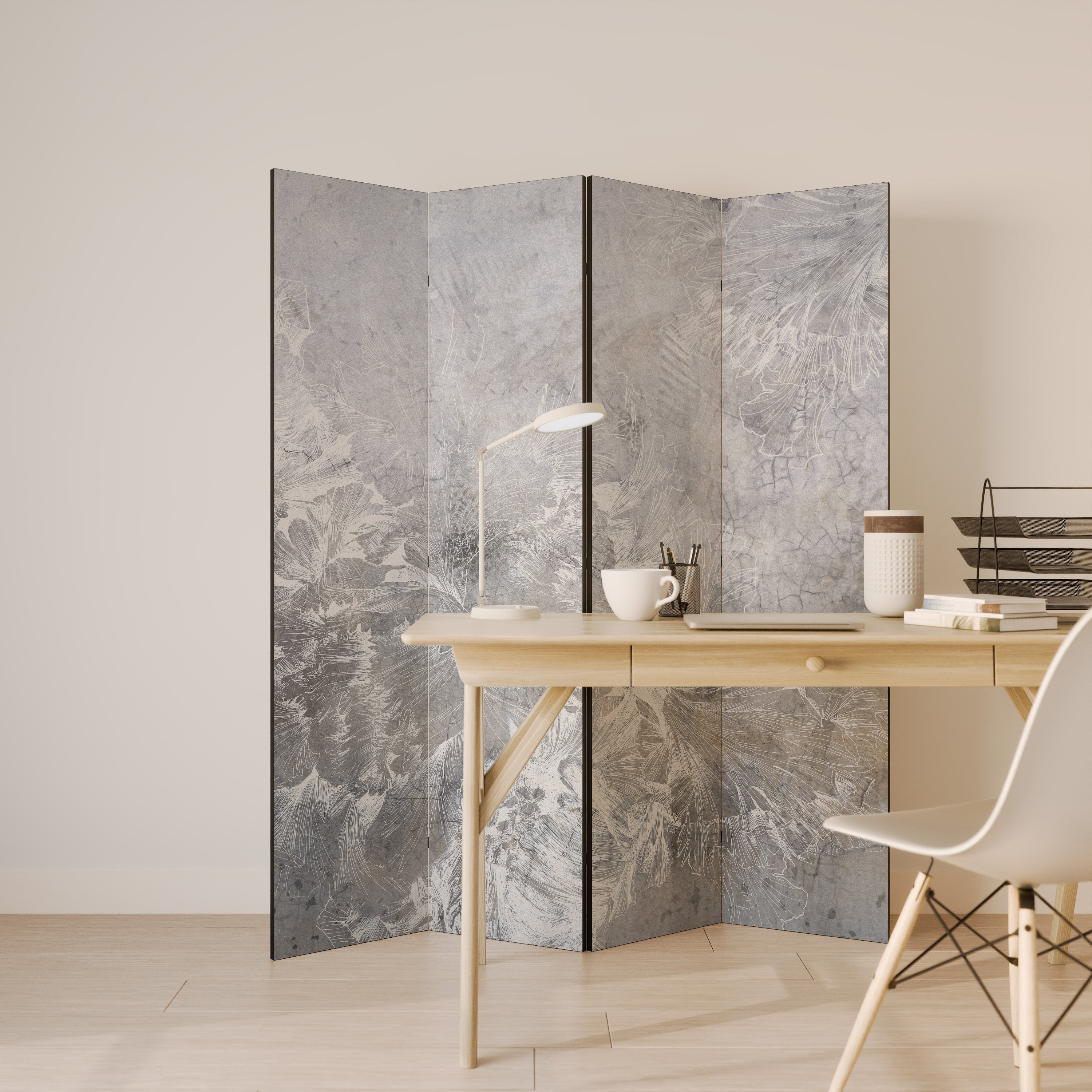 WHITE WHISPER Dekorativ rumsavdelare med 4 paneler