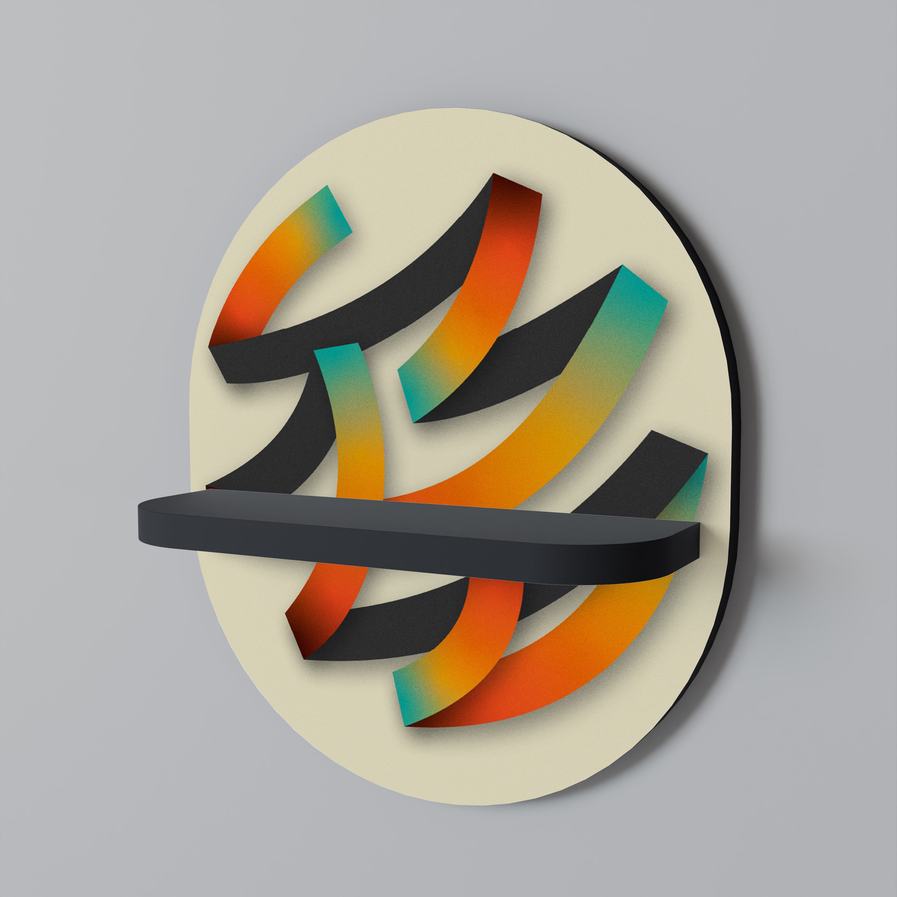 RIBBON REVERIE Oval konsthylla i svart finish