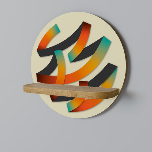 RIBBON REVERIE Round Art Shelf In Oak Effect
