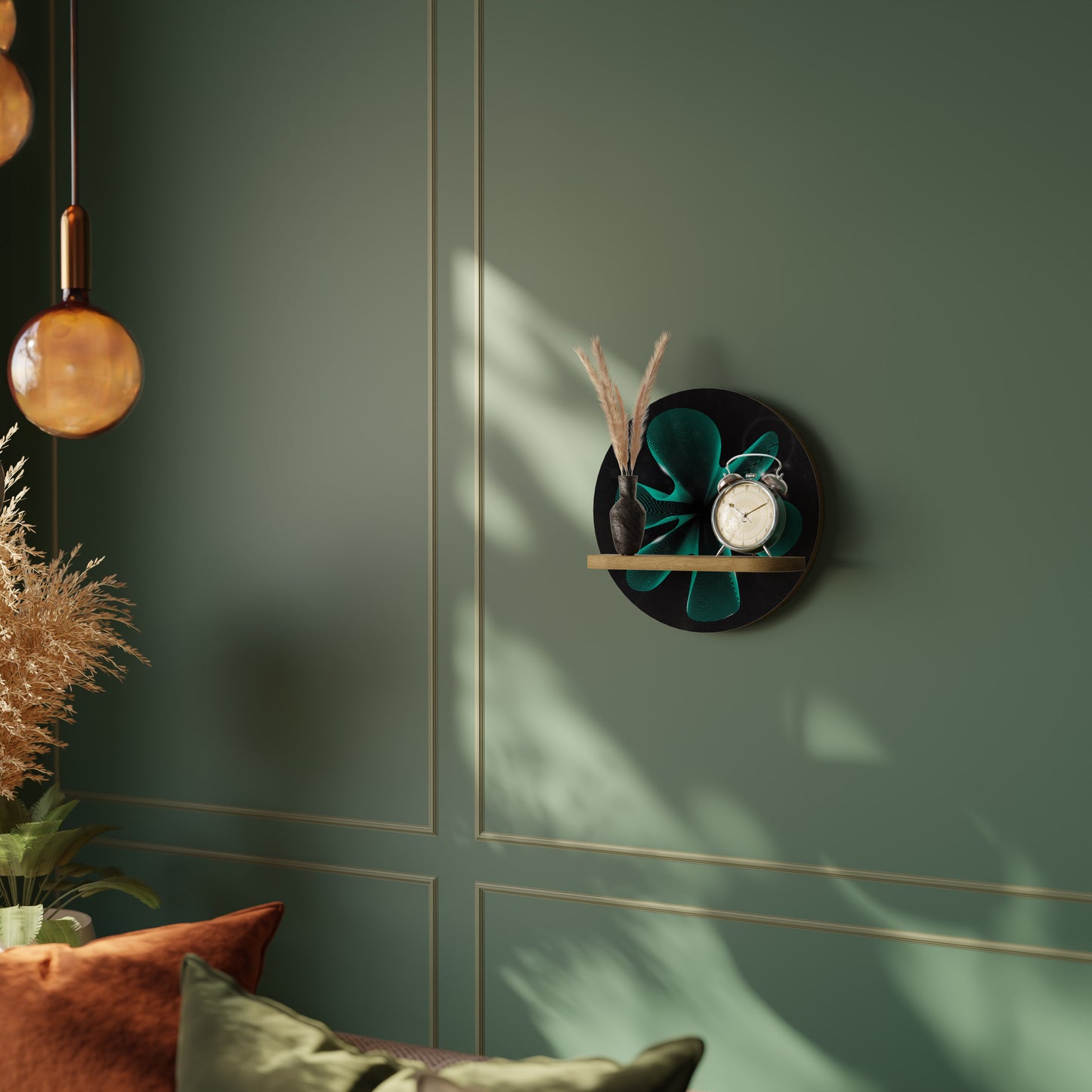 ELECTRIC ILLUSION Round Art Shelf In Oak Effect
