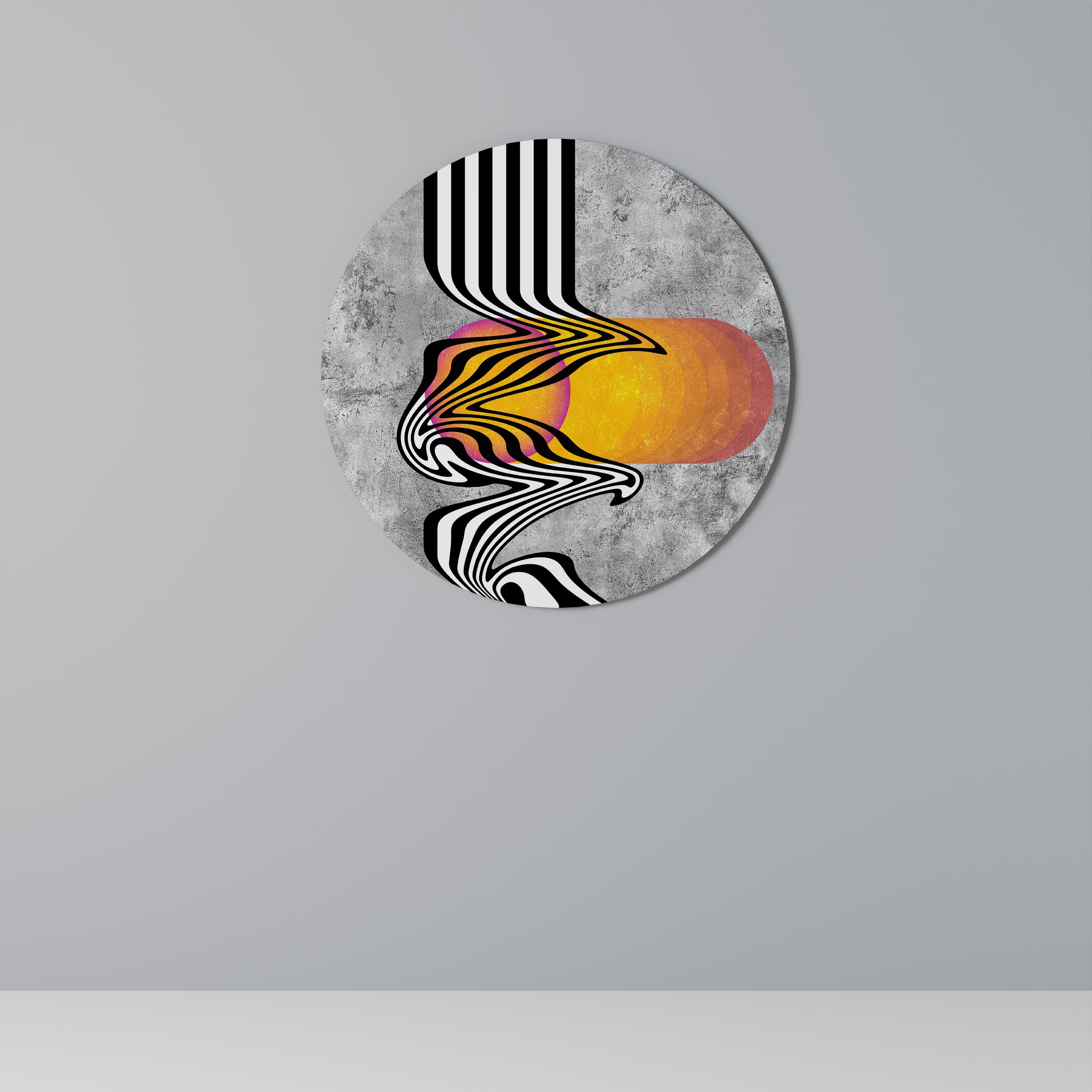 Rund väggdekoration med nyckfulla vågor