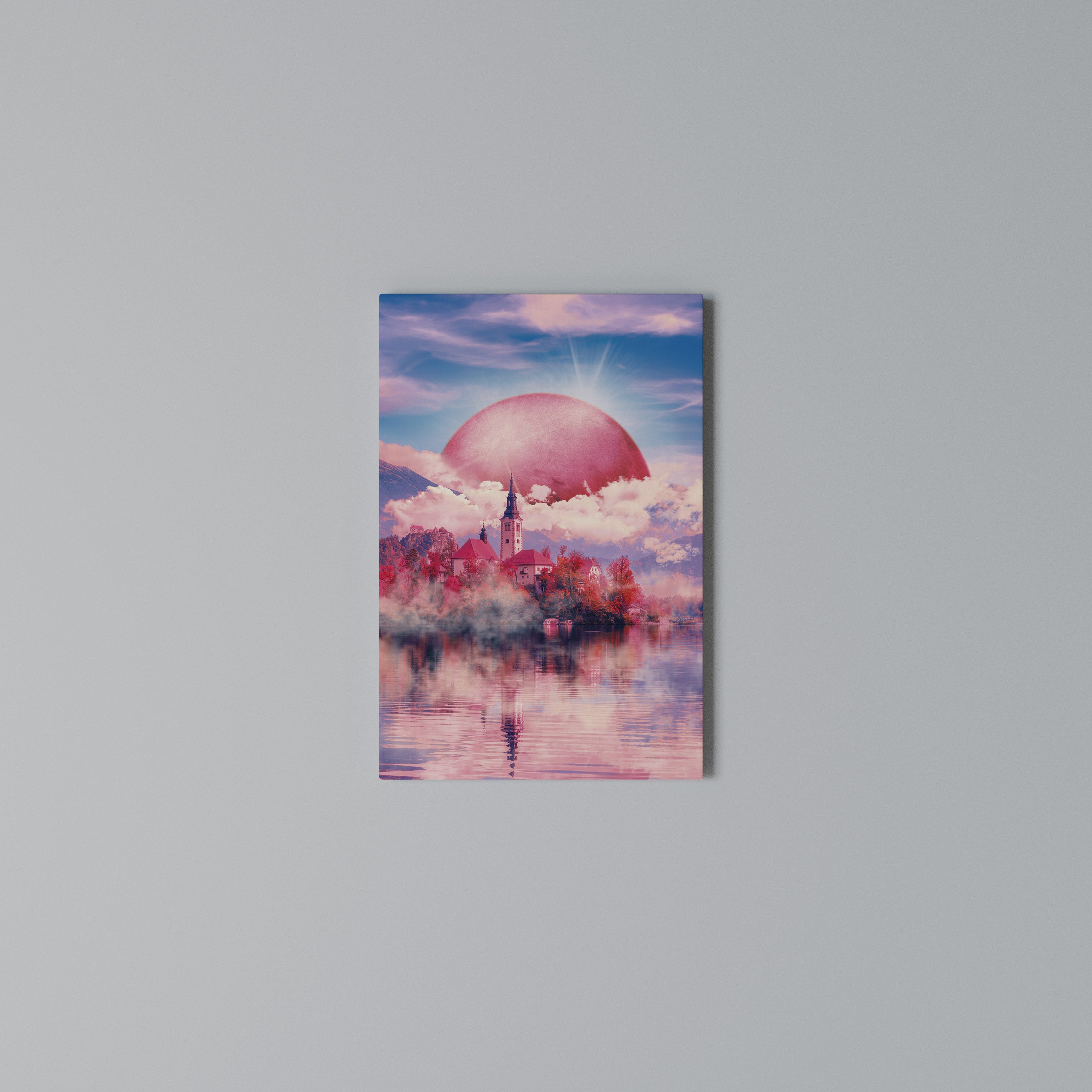 MARS OVER THE BLED LAKE Vertical Canvas Print