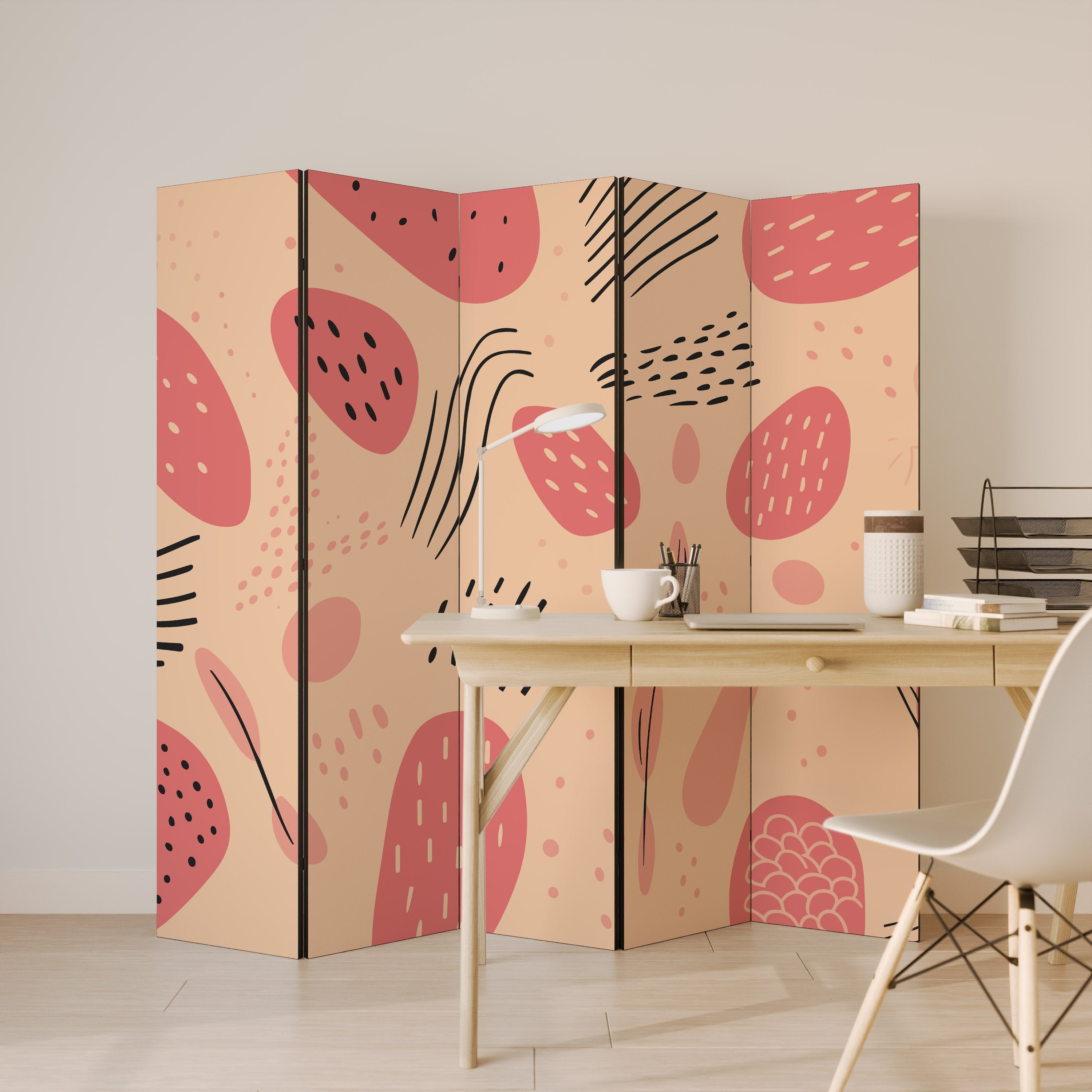 Dekorativ rumsavdelare med 5 paneler APRICOT FRENZY