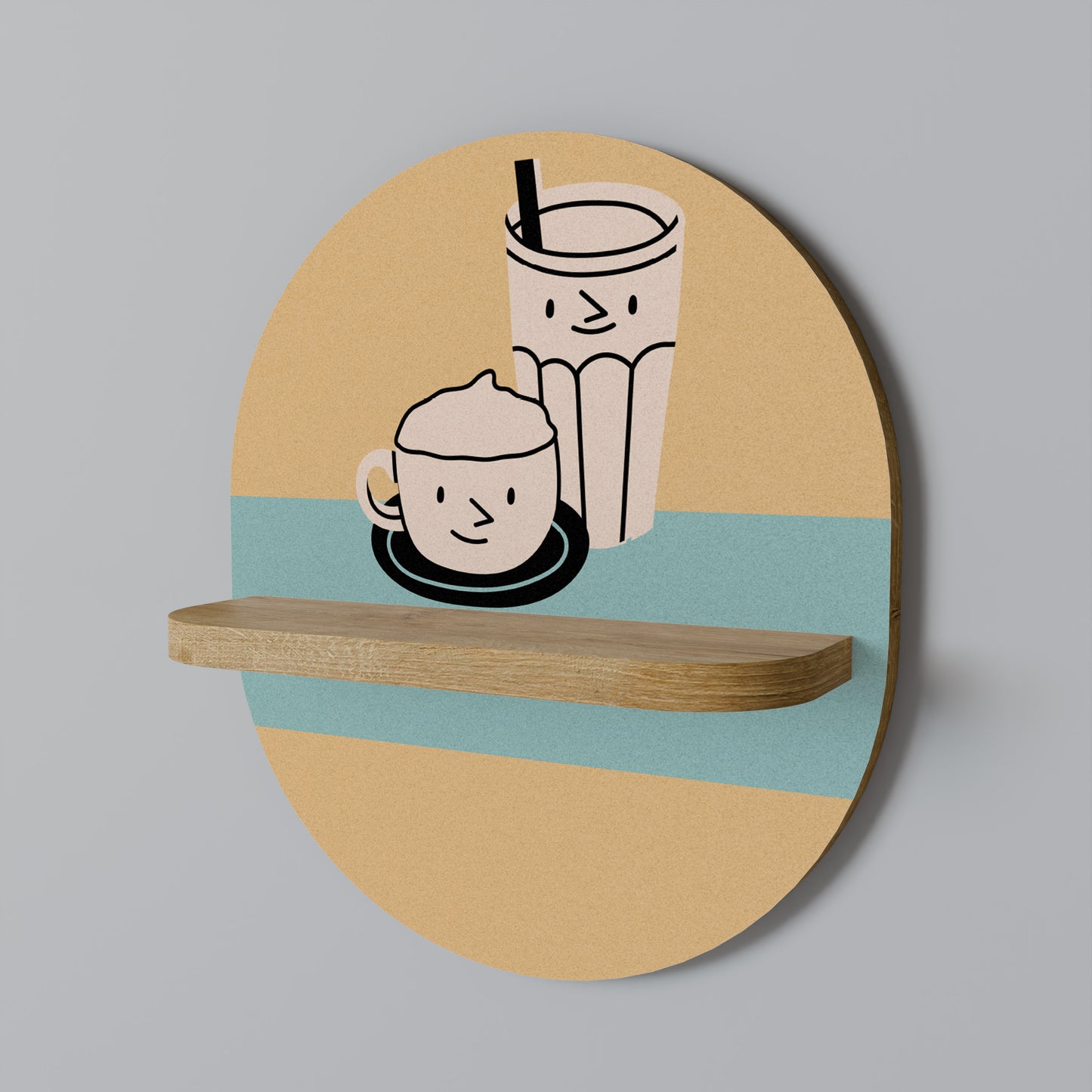 COFFEE PLEASURES Oval Art Shelf In Oak Effect
