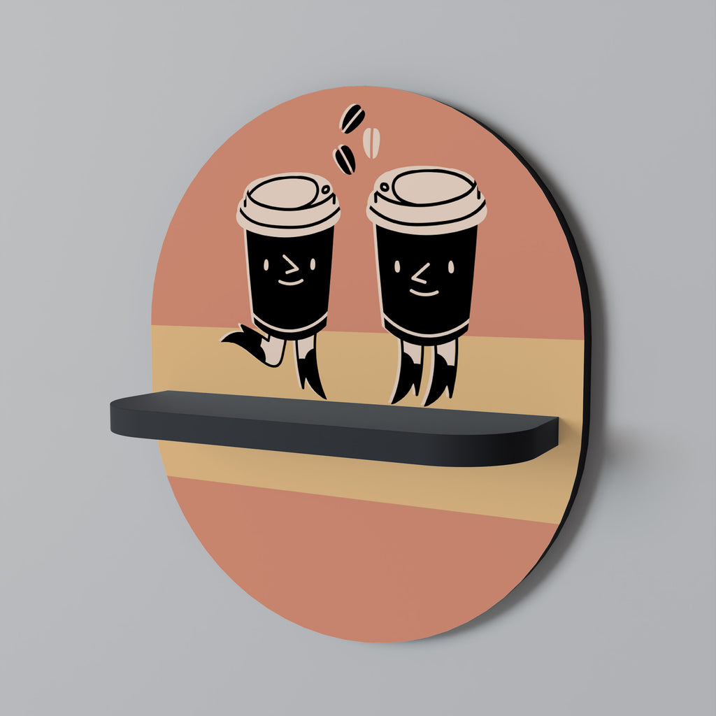 GLAD KAFFE Oval konsthylla i svart finish