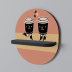 JOYFUL COFFEE Oval Art Shelf In Black Finish