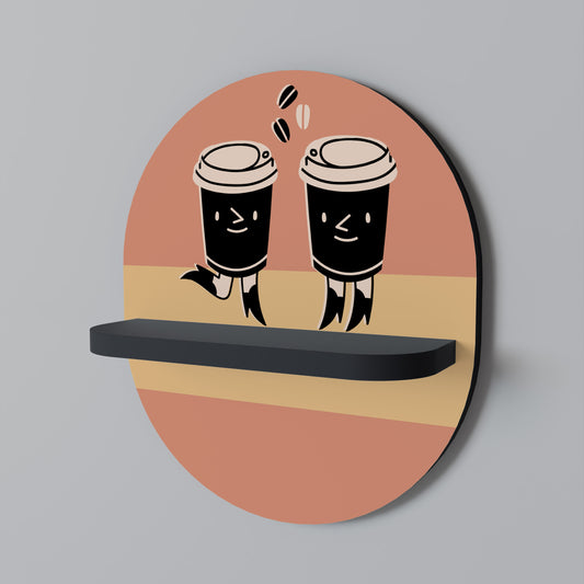 GLAD KAFFE Oval konsthylla i svart finish