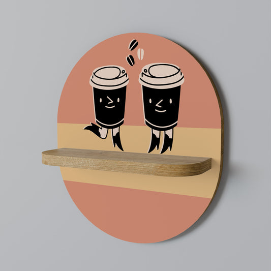 JOYFUL COFFEE Oval Art Shelf In Oak Effect