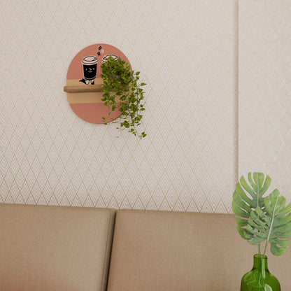 GLAD KAFFE Oval konsthylla i ekeffekt