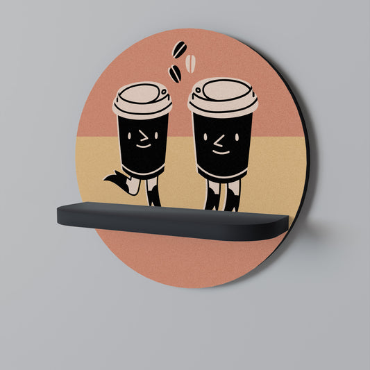 GLAD KAFFE Rund konsthylla i svart finish