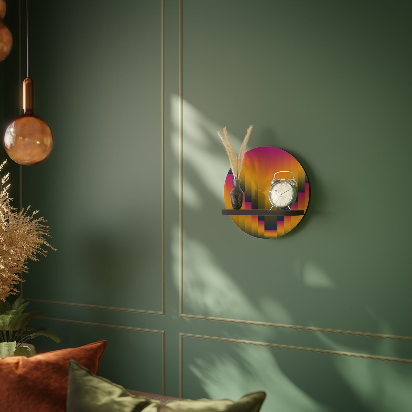 GOLDEN FADE Rund konsthylla i svart finish