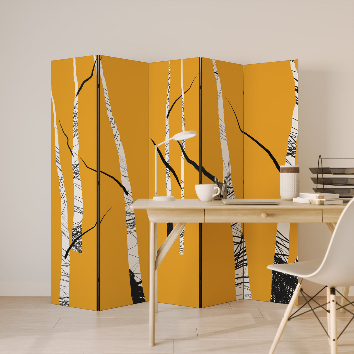 BIRCH ABSTRACT Dekorativ rumsavdelare – 5 paneler