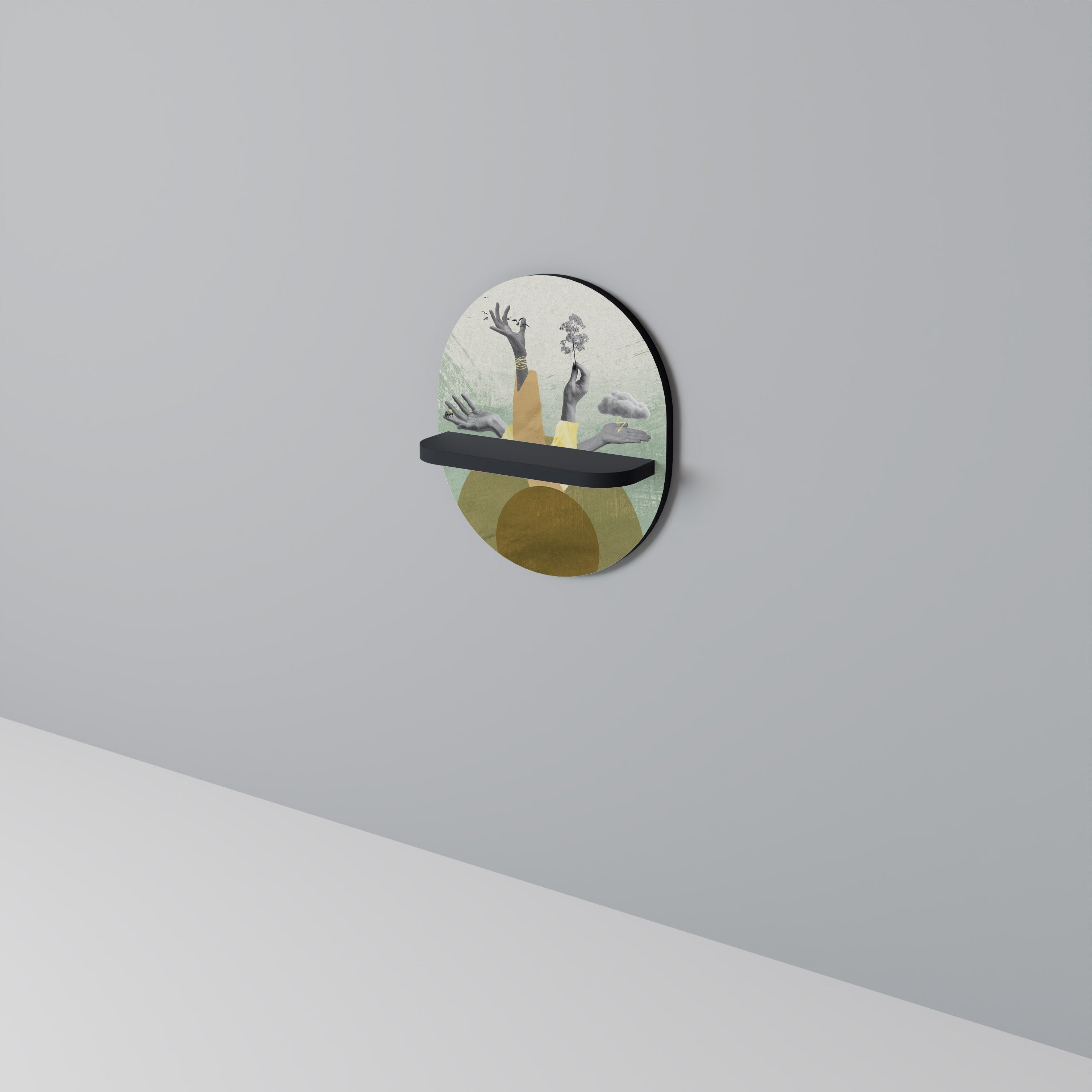 EARTH ELEMENTS Oval konsthylla i svart finish