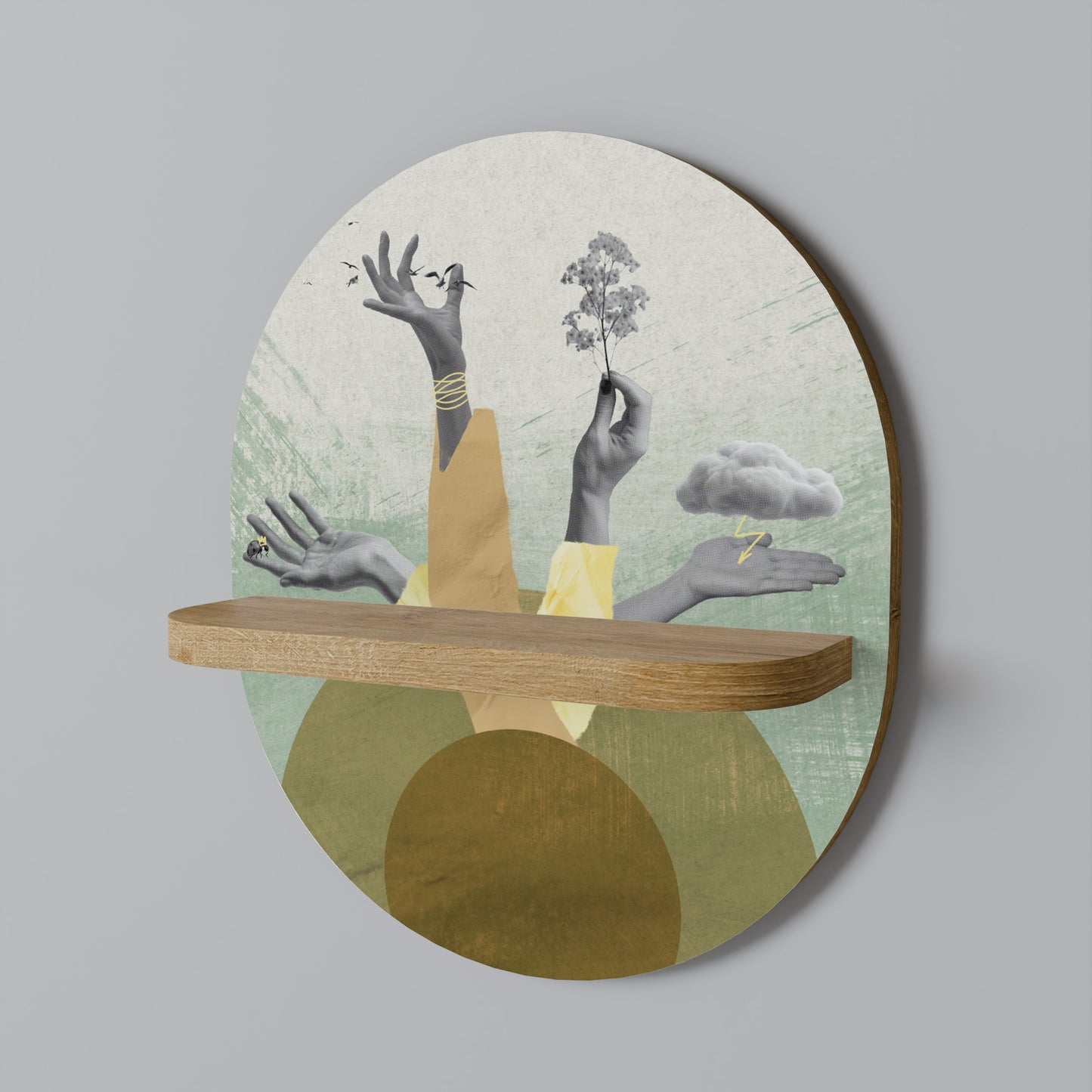 EARTH ELEMENTS Oval Art Shelf In Oak Effect